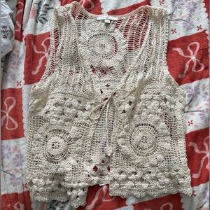 Fever Crochet Tie-Front Tank Top - Cream
